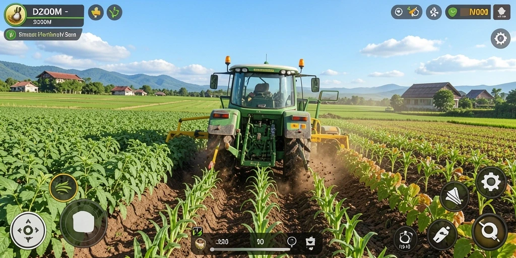 Tampilan utama D200M menunjukkan ladang yang subur dan aktif.