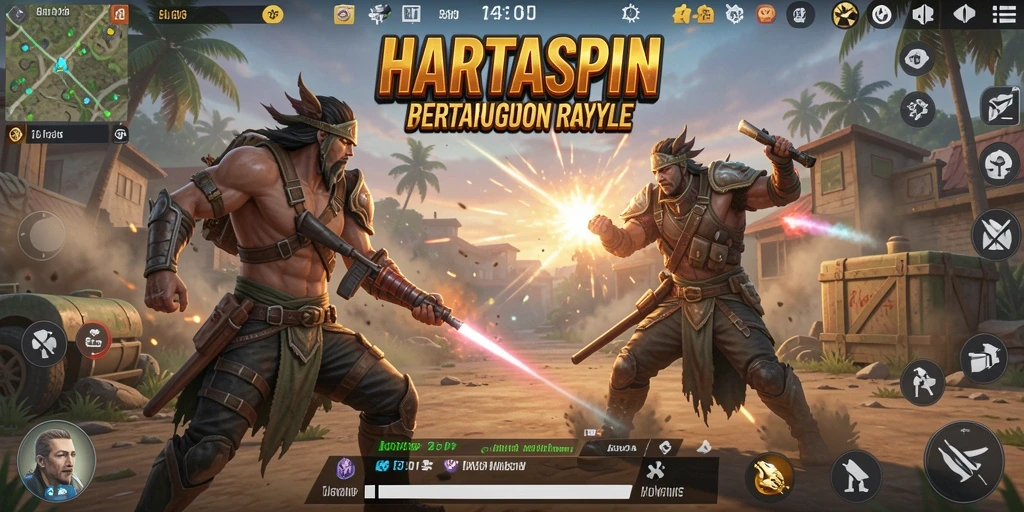 Gameplay HARTASPIN yang intens dan penuh aksi dalam arena Battle Royale.