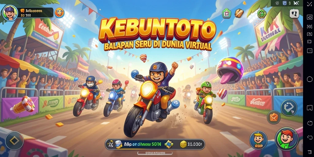 Screenshot gameplay KEBUNTOTO menampilkan balapan penuh aksi.
