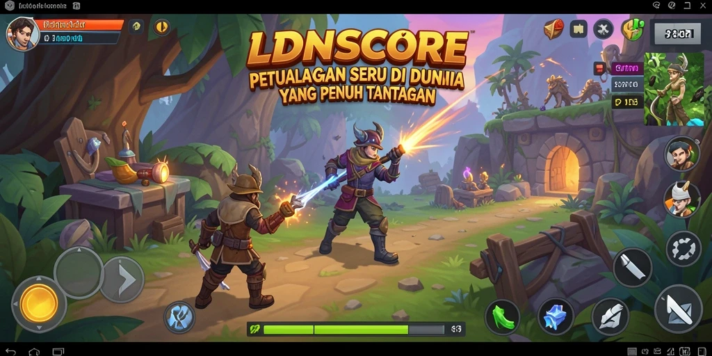 Screenshot gameplay LDNSCORE menunjukkan eksplorasi dunia petualangan yang mendebarkan.