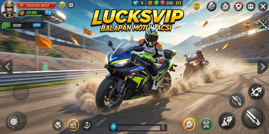 Tampilan gameplay LUCKSVIP yang mendebarkan dengan motor balap cepat.