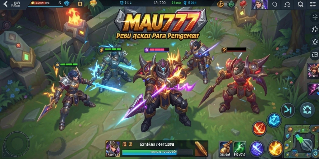 Screenshot gameplay MOBA MAU777 dengan aksi pertarungan yang mendebarkan.
