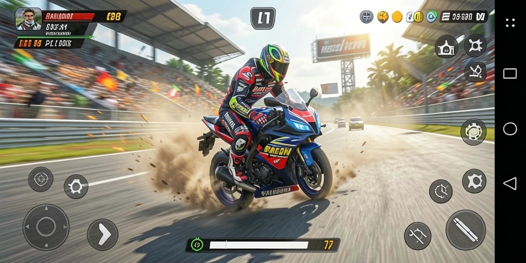Screenshot tampilan gameplay motor balap dalam MPO08.