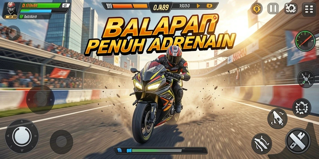 Gameplay OJA89 menampilkan balapan motor yang seru dan mendebarkan.