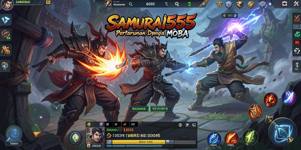 Tangkapan layar gameplay SAMURAI555 yang menampilkan aksi pertempuran tim.