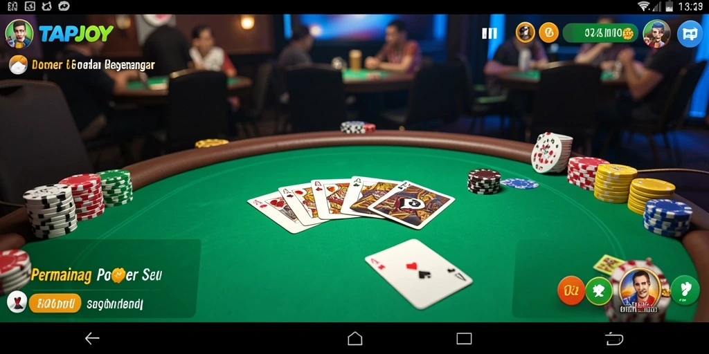 Screenshot gameplay TAPJOY yang menampilkan suasana poker yang mendebarkan.