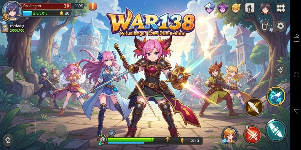 Screenshot utama WAR138 dengan pertarungan karakter Anime yang seru.