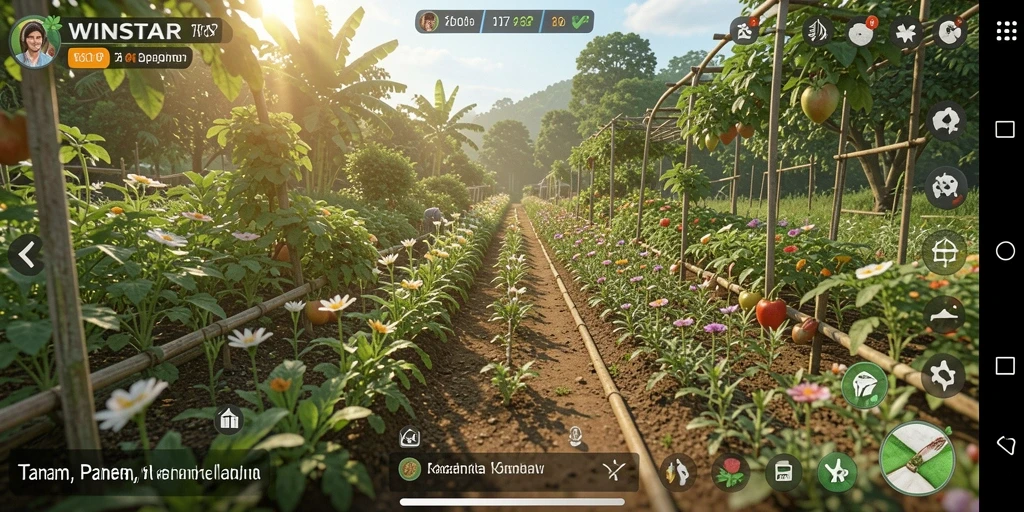 Screenshot gameplay WINSTAR dengan pengalaman bertani yang seru.